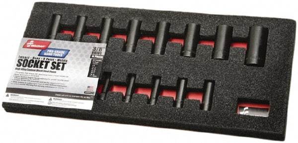 Ability One - 14 Piece 3/8" Drive Deep Well Impact Socket Set - 6 Points, 8mm to 24mm Range, Inch Measurement Standard - All Tool & Supply