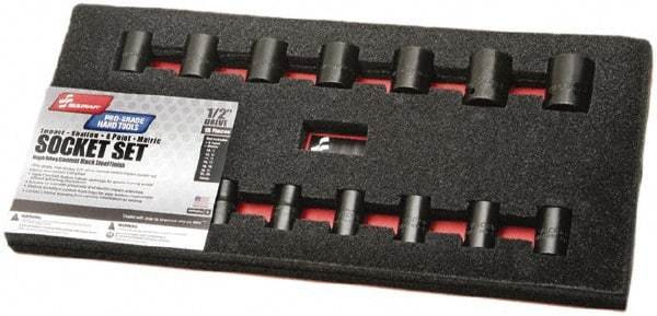 Ability One - 15 Piece 1/2" Drive Impact Socket Set - 6 Points, 10mm to 24mm Range, Metric Measurement Standard - All Tool & Supply