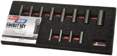 Ability One - 12 Piece 3/8" Drive Deep Well Impact Socket Set - 6 Points, 5/16" to 1" Range, Inch Measurement Standard - All Tool & Supply