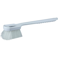 20″ Utility Scrub Brush, White Nylon Fill, Long Handle, Plastic Block - All Tool & Supply