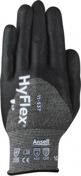 Ansell - Size XS (6), ANSI Cut Lvl 2, Puncture Lvl 4, Abrasion Lvl 4, Silicone-Free Nitrile Coated Cut & Puncture Resistant Gloves - 8.66" Long, Palm, Fingers & Knuckles Coated, Knit Wrist, Black, Paired - All Tool & Supply