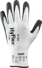 Ansell - Size L (9), ANSI Cut Lvl 2, Abrasion Lvl 6, Polyurethane Coated Cut Resistant Gloves - 9.5" Long, Palm & Fingertips Coated, Intercept Technology Yarn Lining, Knit Wrist, White/Gray, Paired - All Tool & Supply