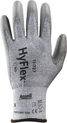 Ansell - Size S (7), ANSI Cut Lvl 2, Abrasion Lvl 6, Polyurethane Coated Cut Resistant Gloves - 8" Long, Palm & Fingertips Coated, Intercept Technology Yarn Lining, Knit Wrist, Silver, Paired - All Tool & Supply