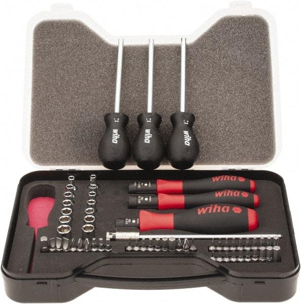 Wiha - 59 Piece, 1/4" Drive Screwdriver Vario Set - #0, #1 & #2 Phillips, 0.05 to 1/4" Hex, 1.5 to 6mm Hex, T5 to T30 Torx, #1 & #2 Pozidriv, #1 to #3 Square Recess, 4.5, 5.5 & 6mm Slotted - All Tool & Supply