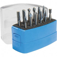 Made in USA - 12 Piece, 1/8" Shank Burr Set - Solid Carbide, Multiple Head Shape - All Tool & Supply