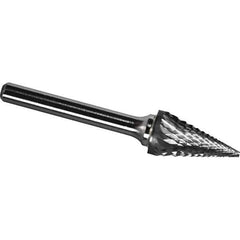 Made in USA - 1/4" Cut Diam, 1/4" Shank Diam, Cone Head Diamond Cut Burr - Carbide, 1/2" LOC, 2" OAL - All Tool & Supply