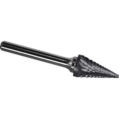 Made in USA - 5/8" Cut Diam, 1/4" Shank Diam, Cone Head Diamond Cut Burr - Carbide, 1" LOC, 2-3/4" OAL - All Tool & Supply