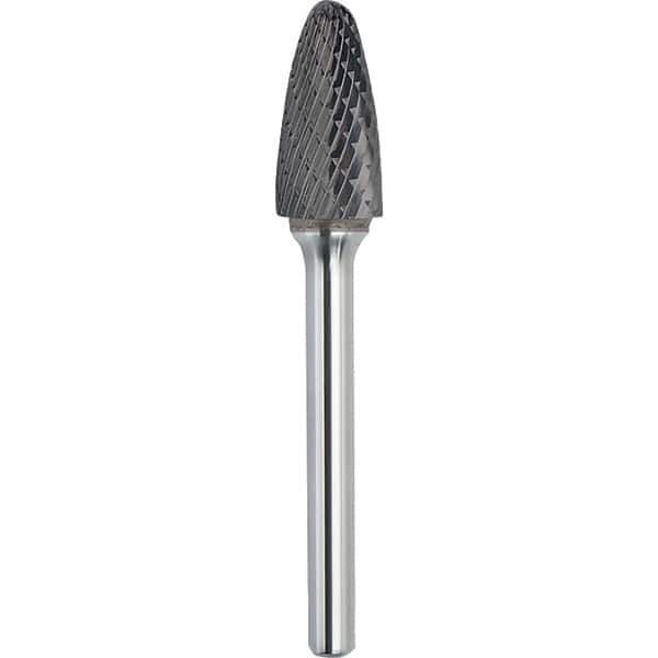 Made in USA - 1/2" Cut Diam, 0.2362" Shank Diam, Tree with Radius Head Double Cut Burr - Carbide, 19mm LOC, 64mm OAL - All Tool & Supply