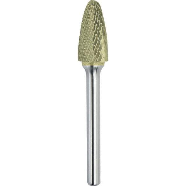 Made in USA - 1/2" Cut Diam, 0.2362" Shank Diam, Tree with Radius Head Double Cut Burr - Carbide, 19mm LOC, 64mm OAL - All Tool & Supply