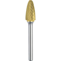 Made in USA - 1/2" Cut Diam, 0.2362" Shank Diam, Cone Head Double Cut Burr - Carbide, 28.5mm LOC, 73mm OAL - All Tool & Supply