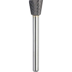 Made in USA - 1/2" Cut Diam, 1/4" Shank Diam, Inverted Cone Head Double Cut Burr - Carbide, 1/2" LOC, 2-1/4" OAL - All Tool & Supply