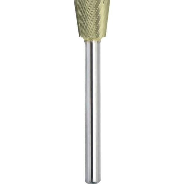 Made in USA - 6.3mm Cut Diam, 0.1181" Shank Diam, Inverted Cone Head Single Cut Burr - Carbide, 6mm LOC, 44mm OAL - All Tool & Supply