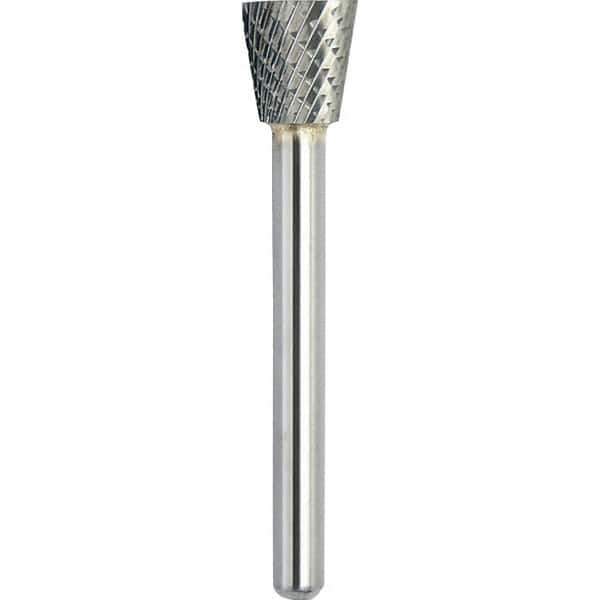 Made in USA - 6.3mm Cut Diam, 0.1181" Shank Diam, Inverted Cone Head Double Cut Burr - Carbide, 6mm LOC, 44mm OAL - All Tool & Supply