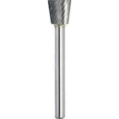 Made in USA - 5/8" Cut Diam, 1/4" Shank Diam, Inverted Cone Head Single Cut Burr - Carbide, 3/4" LOC, 2-1/2" OAL - All Tool & Supply