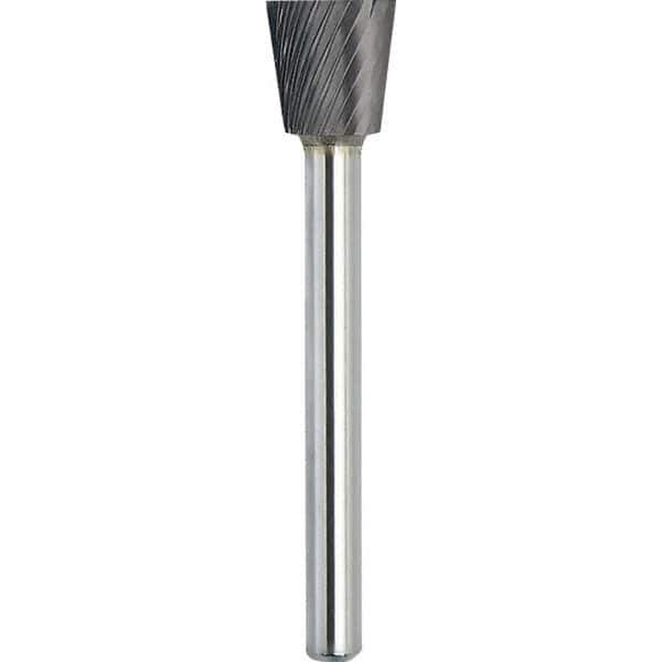 Made in USA - 1/8" Cut Diam, 1/8" Shank Diam, Inverted Cone Head Single Cut Burr - Carbide, 3/16" LOC, 3" OAL - All Tool & Supply