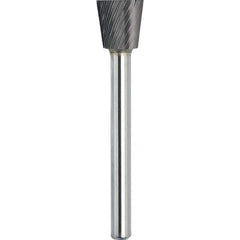 Made in USA - 1/2" Cut Diam, 0.2362" Shank Diam, Inverted Cone Head Single Cut Burr - Carbide, 12.7mm LOC, 57.7mm OAL - All Tool & Supply