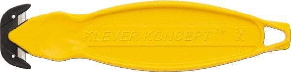 Klever Innovations - Recessed/Hook Blade Box Cutter - 6-1/4" Carbon Steel Blade, Yellow Plastic Handle, 2 Blades Included - All Tool & Supply