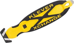 Klever Innovations - Recessed/Hook Blade Box Cutter - 5-3/4" Carbon Steel Blade, Yellow Plastic Handle, 2 Blades Included - All Tool & Supply