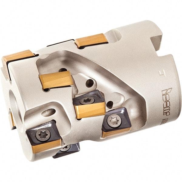 Iscar - 12 Inserts, 1-1/4" Cut Diam, 1/2" Arbor Diam, 1.12" Max Depth of Cut, Indexable Square-Shoulder Face Mill - 0/90° Lead Angle, 1.77" High, H490 AN.X 09 Insert Compatibility, Through Coolant, Series Helido - All Tool & Supply