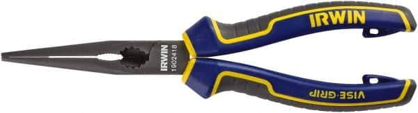 Irwin - 8" OAL, 5/8" Jaw Length x 2-7/8" Jaw Width, Long Nose Side Cutting Pliers - Serrated Jaw, Standard Head, Comfort Grip Handles - All Tool & Supply