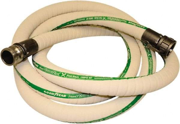 Alliance Hose & Rubber - 4" Inside x 4.6" Outside Diam, 212°F, Male x Female Camlock Food & Beverage Hose - 4" Bend Radius, White, 10' Long, 150 Max psi, 29 Vacuum Rating - All Tool & Supply