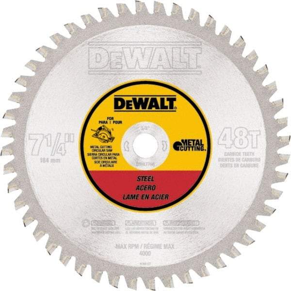 DeWALT - 7-1/4" Diam, 5/8" Arbor Hole Diam, 48 Tooth Wet & Dry Cut Saw Blade - Carbide-Tipped, Standard Round Arbor - All Tool & Supply