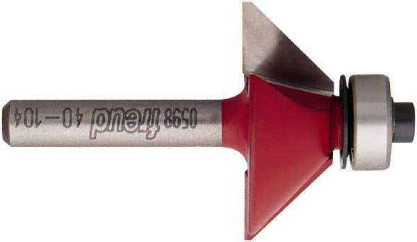 Freud - 1-11/32" Cut Diam, 1/2" Length of Cut, 2 Flute Chamfer Edge Profile Router Bit - Carbide-Tipped, 1/4" Shank Diam, 2-3/16" OAL, Proprietary Coating - All Tool & Supply