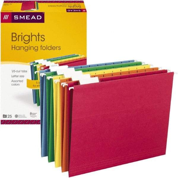 SMEAD - 8-1/2 x 11", Letter Size, Assorted Colors, Hanging File Folder - 11 Point Stock, 1/5 Tab Cut Location - All Tool & Supply