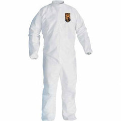 KleenGuard - Size L Film Laminate General Purpose Coveralls - White, Zipper Closure, Elastic Cuffs, Elastic Ankles, Serged Seams - All Tool & Supply