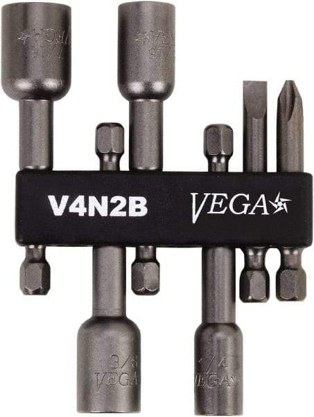 VEGA Industries - 6 Piece, Phillips, Slotted, Magnetic Nutsetters Handle, Screwdriver Bit Set - 1/4" Hex Drive - All Tool & Supply