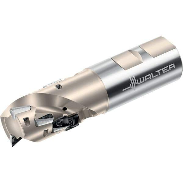 Walter - 40mm Cut Diam, 54mm Max Depth of Cut, 40mm Shank Diam, 150mm OAL, Indexable Square Shoulder Helical End Mill - Multiple Insert Styles, Weldon Shank, 90° Lead Angle, Through Coolant, Series Xtra-tec - All Tool & Supply