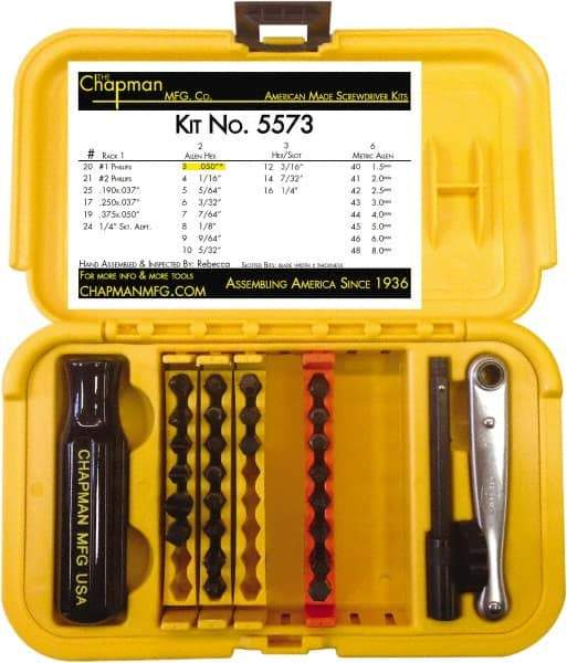 Chapman - 29 Piece, 1/4" Drive Screwdriver Bit Set - #1 & #2 Phillips, 0.05 to 1/4" Hex - All Tool & Supply