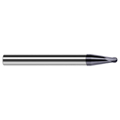 Ball End Mill: 0.125″ Dia, 0.1″ LOC, 2 Flute, Solid Carbide 2-1/2″ OAL, 5/16″ Shank Dia, 35 ° Helix, AlTiN Nano Coated, Single End