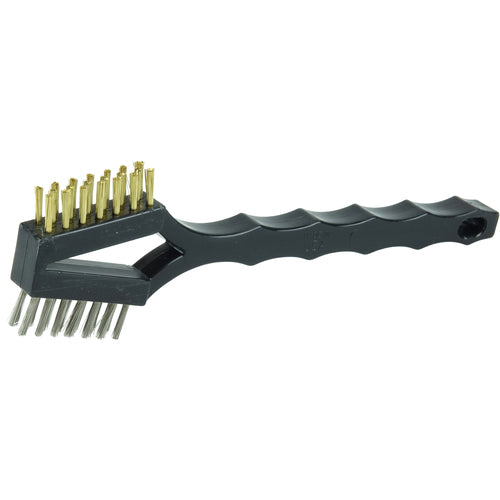 Double Sided V-Shape Scratch Brush, .006 Brass and .006 Stainless Steel Fill, Plastic Block,3 × 7 Rows - All Tool & Supply