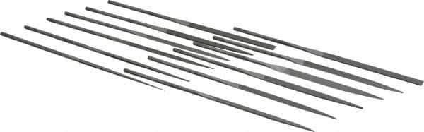 PFERD - 12 Piece Needle Pattern File Set - 6-1/4" Long, 2 Coarseness, Set Includes Flat, Hand, Crossing, Three Square, Square, Round, Half Round, Knife, Barrette, Flat with Round Edges, Crossing Oval - All Tool & Supply