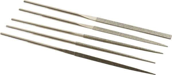 PFERD - 5 Piece Diamond Pattern File Set - 5-1/2" Long, Coarse Coarseness, Set Includes Half Round, Hand, Round, Square, Three Square - All Tool & Supply