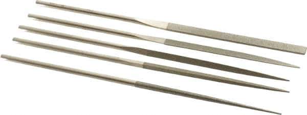 PFERD - 5 Piece Diamond Pattern File Set - 5-1/2" Long, Fine Coarseness, Set Includes Half Round, Hand, Round, Square, Three Square - All Tool & Supply