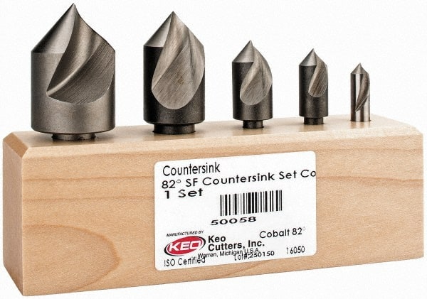 Keo - 5 Piece, 1/4 to 1" Head Diam, 82° Included Angle, Single End Countersink Set - All Tool & Supply