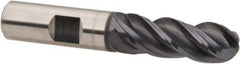 OSG - 1/2" Diam, 1-1/4" LOC, 4 Flute Solid Carbide Ball End Mill - TiAlN Finish, Single End, 3" OAL, 1/2" Shank Diam, Spiral Flute - All Tool & Supply