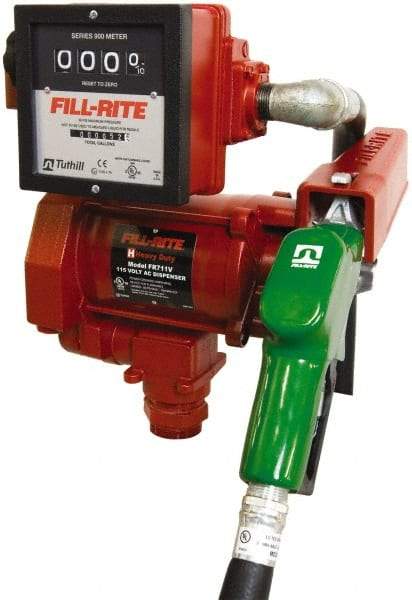 Tuthill - 23 GPM, 1" Hose Diam, AC High-Flow Tank Pump with Automatic Nozzle & 901 Meter - 1-1/4" Inlet, 1" Outlet, 115 Volts, 18' Hose Length, 1/3 hp - All Tool & Supply