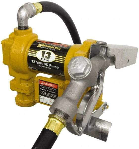 Tuthill - 13 GPM, 3/4" Hose Diam, DC Tank Pump with Manual Nozzle - 1" Inlet, 3/4" Outlet, 12 Volts, 10' Hose Length, 1/4 hp - All Tool & Supply