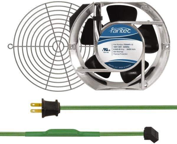 Made in USA - 115 Volts, AC, 240 CFM, Oval Tube Axial Fan Kit - 0.46 Amp Rating, Includes Fan, Fan Filter, 151mm High x 172mm Wide x 51mm Deep, Thermostatically Controlled Fan Cord - All Tool & Supply