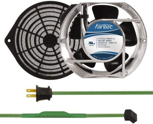 Made in USA - 115 Volts, AC, 240 CFM, Oval Tube Axial Fan Kit - 0.46 Amp Rating, Includes Fan, Fan Guard, 151mm High x 172mm Wide x 51mm Deep, Thermostatically Controlled Fan Cord - All Tool & Supply