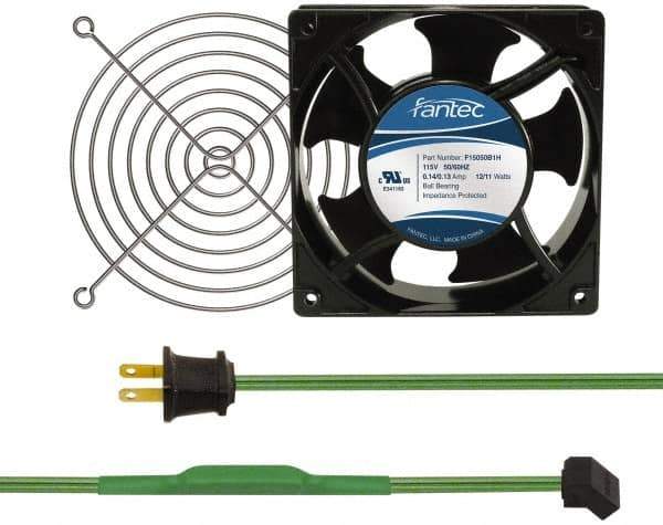 Made in USA - 115 Volts, AC, 103 CFM, Square Tube Axial Fan Kit - 0.26 Amp Rating, 120mm High x 120mm Wide x 38.5mm Deep, Includes Fan, Fan Guard, Thermostatically Controlled Fan Cord - All Tool & Supply