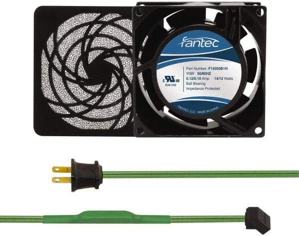 Made in USA - 115 Volts, AC, 31 CFM, Square Tube Axial Fan Kit - 0.18 Amp Rating, 3.15" High x 3" Wide x 38.5mm Deep, Includes Fan, Fan Filter, Thermostatically Controlled Fan Cord - All Tool & Supply