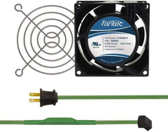 Made in USA - 115 Volts, AC, 31 CFM, Square Tube Axial Fan Kit - 0.18 Amp Rating, 3.15" High x 3" Wide x 38.5mm Deep, Includes Fan, Fan Guard, Thermostatically Controlled Fan Cord - All Tool & Supply