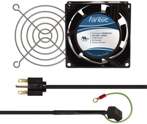 Made in USA - 230 Volts, AC, 32 CFM, Square Tube Axial Fan Kit - 0.06/0.05 Amp Rating, 3.15" High x 3" Wide x 38.5mm Deep, Includes Fan, Fan Filter, Fan Cord - All Tool & Supply