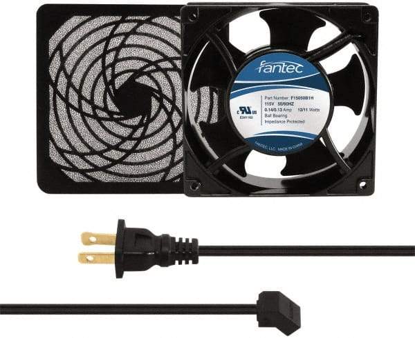 Made in USA - 115 Volts, AC, 80 CFM, Square Tube Axial Fan Kit - 0.18 Amp Rating, 120mm High x 120mm Wide x 38.5mm Deep, Includes Fan, Fan Filter, Fan Cord - All Tool & Supply