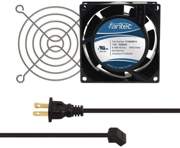 Made in USA - 115 Volts, AC, 31 CFM, Square Tube Axial Fan Kit - 0.18 Amp Rating, 3.15" High x 3" Wide x 38.5mm Deep, Includes Fan, Fan Guard, Fan Cord - All Tool & Supply