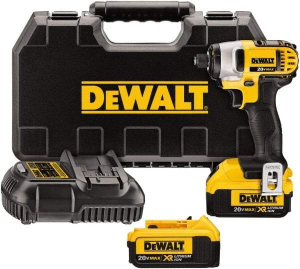 DeWALT - 20 Volt, 1/4" Drive, 117 Ft/Lb Torque, Cordless Impact Driver - Mid-Handle, 2800 RPM, 2 Lithium-Ion Batteries Included - All Tool & Supply